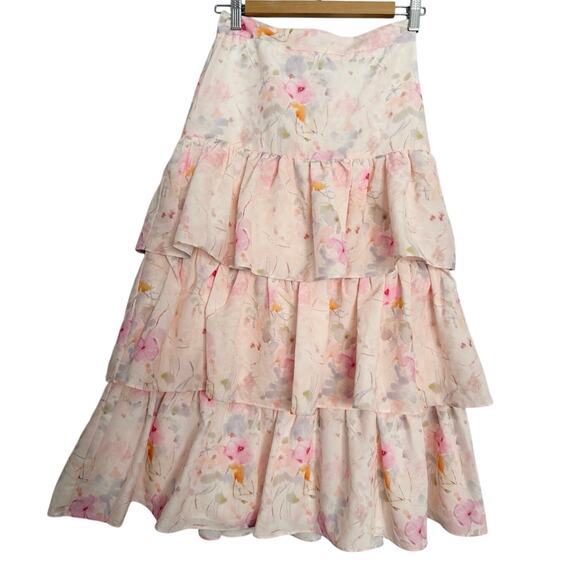 Yakira Bell Dresses & Skirts - New, Yakira Bell, Size Small, Gia Skirt, Light Pink Floral, Tiered, Maxi, Femme